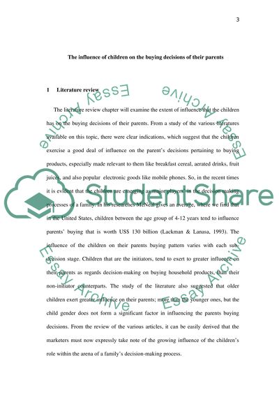 The Influence of Children on The Buying Decisions of Their Parents