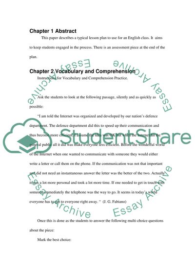 Typical Lesson Plan to Use for an English Class