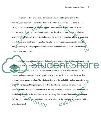 The Major Ethical Issues Involved in the Research Work for Criminologists