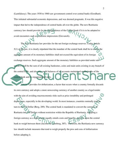 What changes are to be introduced in the Ruritiania central bank law with a new currency law