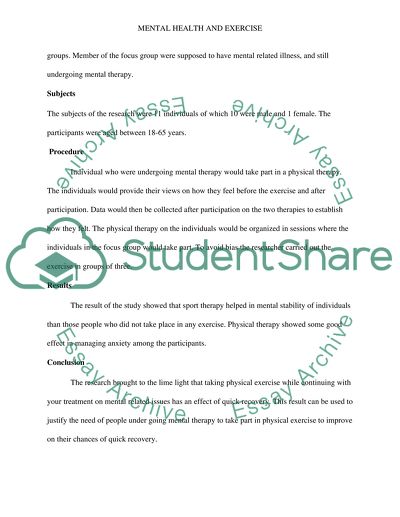 Summary of a Quantitative Study on Mental Health and Exercise