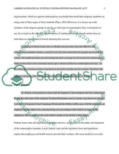 American political system, contraception mandate act