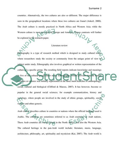 An Ethnography Study on the Differences of Arab Culture and Western Culture