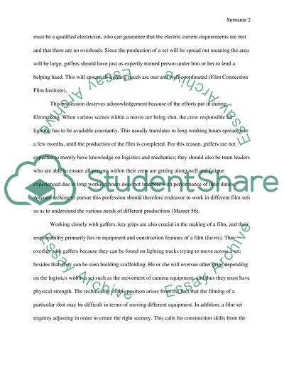 Three Professions within the Film Industry