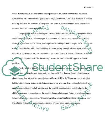 Americas Deficit: Critical Thinking Deficit