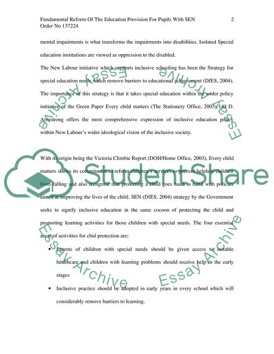 Fundamental Reform of the Education Provision