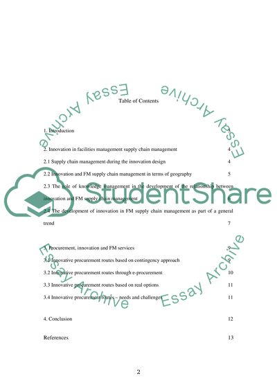 Innovation in Facilities Management Supply Chain Management