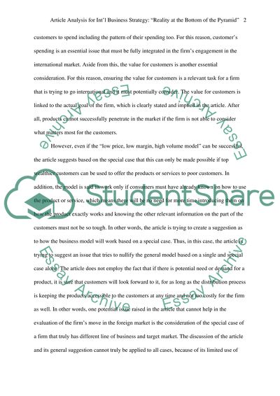 Article Analysis for International Business Strategy: Reality Check at the Bottom of the Pyramid