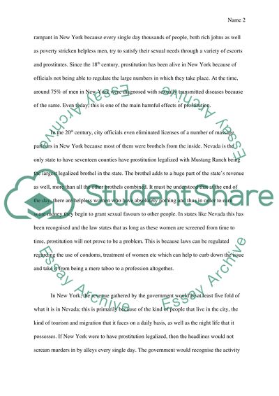 Should Prostitution be Legalized in New York