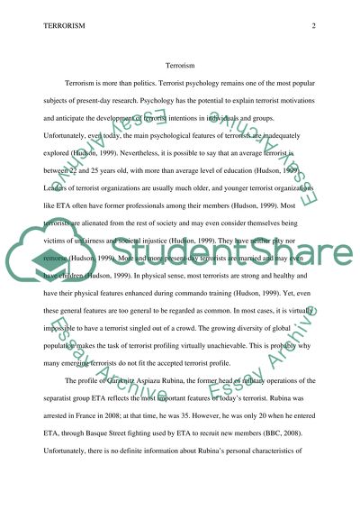 Psychological Issues of Terrorism