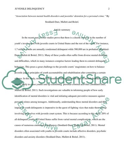 Association between Mental Health Disorders and Juveniles