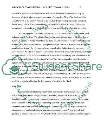 Impacts of ecotourism on host communities in Kenya and Zanzibar