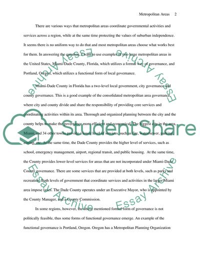 Ways that Metropolitan Areas Coordinate Governmental Activities and Services