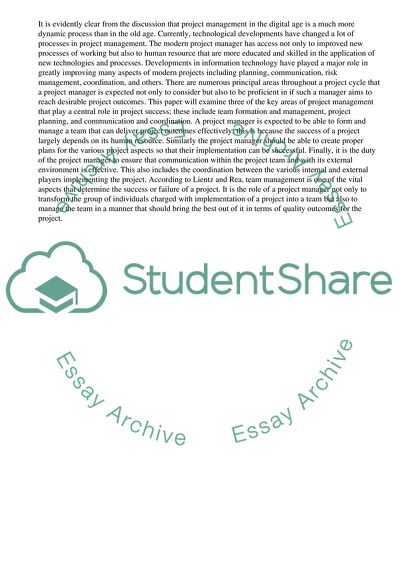 Principal Areas to be Considered by a Project Manager when Implementing a Project in the Digital Age