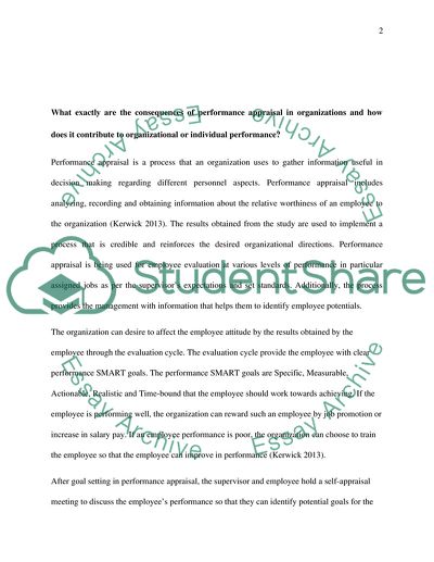 Consequences of Performance Appraisal in Organizations