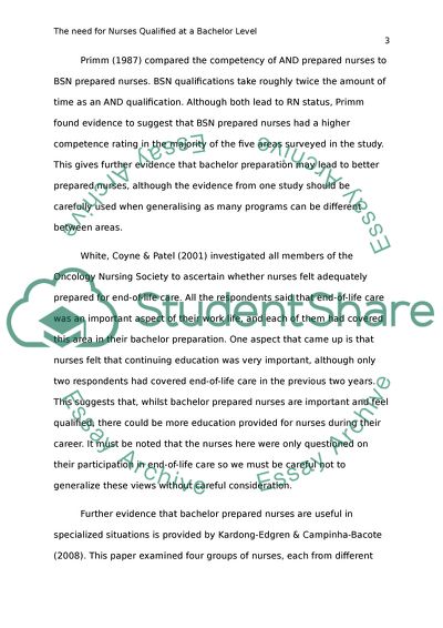 The Need for Nurses Qualified at a Bachelor Level