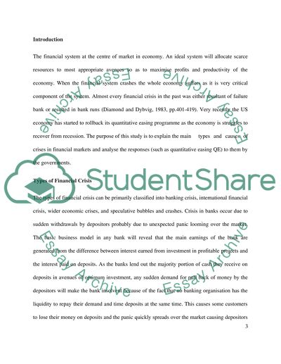 Causes of Crisis in Financial Markets