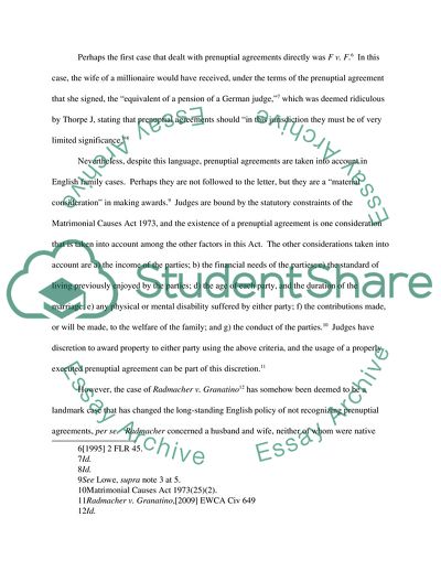 Court Consideration of Divorce Claims in Which a Prenuptial Agreement Was Concluded