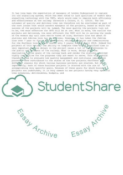 How Quality Management and Improvement Processes Have Contributed to the State of London Underground