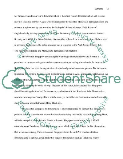 Democratisation and Reforms in Singapore and Malaysia