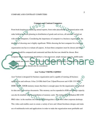 Compare and Contrast Three Computers and Recommend the Best