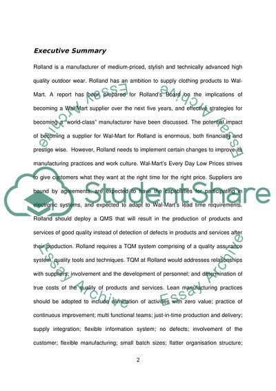 Rollands Manufacturing Company-The Potential Impact of Securing a Supplier Contract