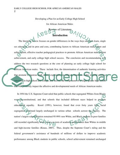 Developing a Plan for an Early College High School for African American Males