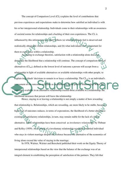The Comparison of the Equity Theory and the 4 Stage Model and Their Use in Couples