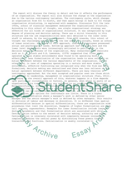 Structural Contingency, the Organisational Structure