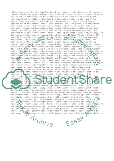 Farouk Systems Entrepreneurial Intentions