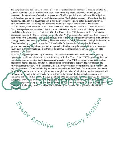 The Logistics Organizations in China and the Development of the Logistics Industry