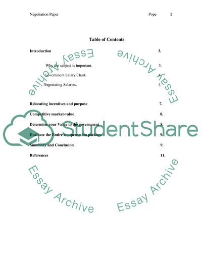 Negotiation for a Salary and Relocation Package with the Government