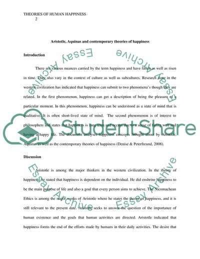 Aristotle, Aquinas and Contemporary Theories of Happiness