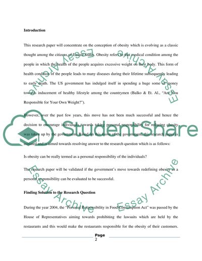 Obesity and personal responsability