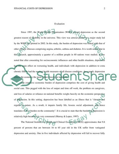 Financial Costs of the Chronic Illness Depression