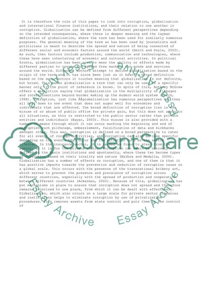 The Analysis of the Globalization and Corruption