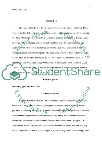 Relationship between Drugs and Grade Point Average
