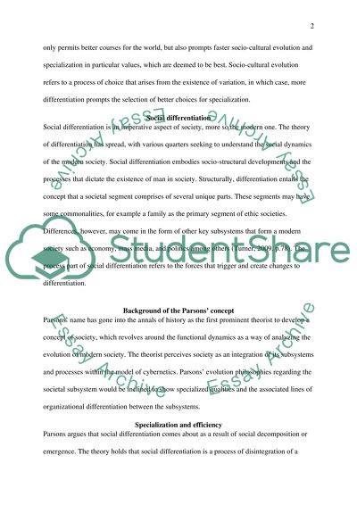 Parsons Theory of Evolution