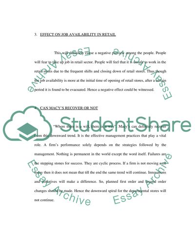 Reasons for Happenings of Things to Macys