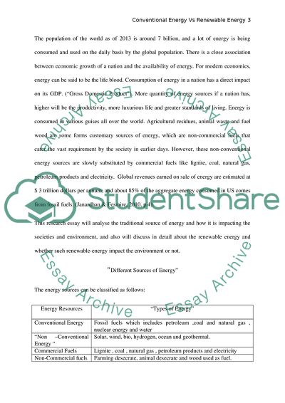 Conventional Energy versus Renewable Energy