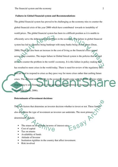 The financial system and the economy