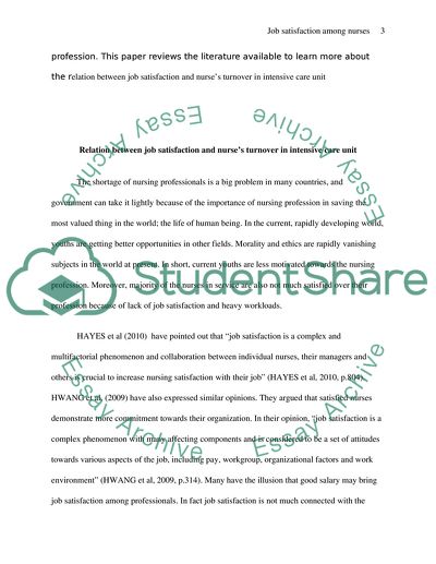 Job Satisfaction and Nurses Turnover in Intensive Care Unit