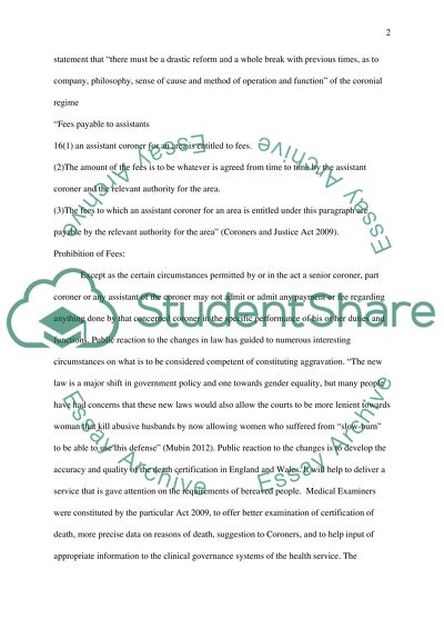 Progress Made with Regard to the Implementation of the Coroner and Justice Act 2009
