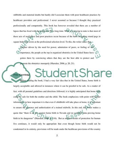 Response to the Born in the USA: How a Broken Maternity System Must Be Fixed to Put Mothers and Infants First by Marsden Wagner