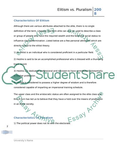 Differences between Elitism and Pluralism