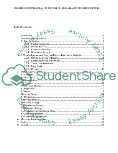 Marketing Plan for the Next Year for Atlantic Quench Cranberries