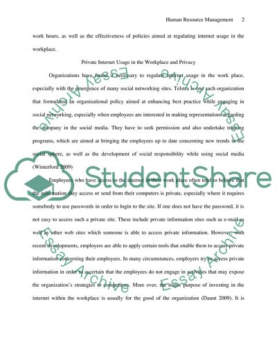 Private Internet Usage in the Workplace and Privacy