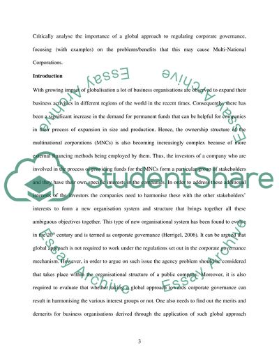 The Importance of a Global Approach to Regulating Corporate Governance