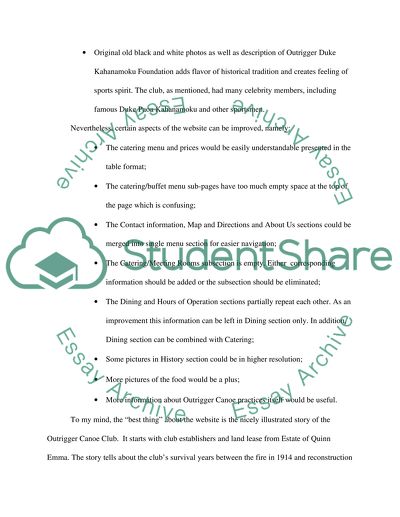 Evaluation of the Website: Outrigger Canoe Club