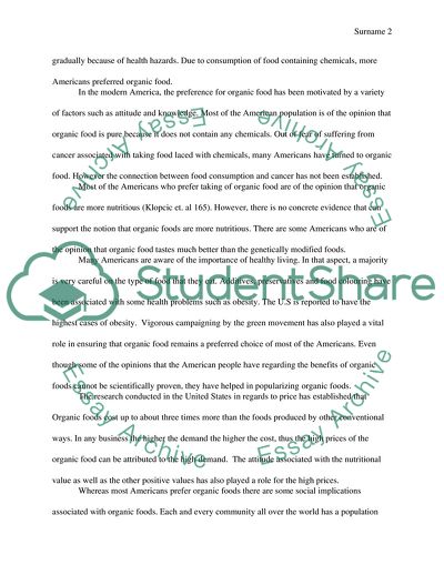 Organic Food Consumption in the United States of America